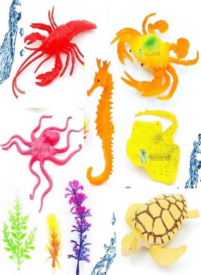 Mallexo Underwater Ocean Animal for Kids Mid Size Aquatic Sea Creature Figurines Educational Water Toys for Kids 11PCs Marine Fish Animal Set for Boys and Girls with Turtle, Jelly Fish, Octopus - Image 1